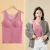 Ropa Interior Térmica para Mujer con Terciopelo Cepillado, Chaleco Nuevo de Otoño e Invierno con Almohadilla en el Pecho, Top de Capa Base Sin Costuras, Camiseta Térmica