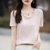 Nuevo Suéter de Punto Casual Holgado de Manga Corta de Color Sólido con Cuello en V y Borde Enrollado para Mujer Primavera/Verano 2026 Estilo Coreano Camiseta