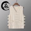 Chaleco de Lino de Seda de Hielo Delgado Estilo Japonés Vintage de Verano para Hombre Sin Mangas Casual Múltiples Bolsillos Chaleco Chaqueta de Algodón y Lino