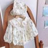 Roupa Infantil para Bebês Meninas, Macacão Floral de Manga Longa Estilo Coreano para Primavera e Outono, Roupa Versátil e Moderna para Passeio e Engatinhar