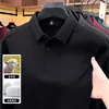 Camiseta de Manga Larga con Solapa de Lana y Seda para Hombre 2026 Otoño Nuevo Color Sólido Camisa Polo Casual de Negocios para Hombre de Mediana Edad