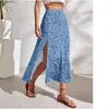 Nova Saia Casual Elegante Floral da Amazon para Mulheres, com Cintura Elástica, Retro, Elasticidade em Quatro Direções e Fenda, Coleção Primavera/Verão