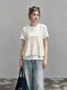 Chaleco suéter dulce y juvenil con cuello en U para mujer, holgado y favorecedor, adecuado para usar en capas en primavera, top de punto moderno 2452