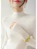 Suéter básico de punto de lana sin costuras con diseño de onda de hilo Yangtze de alta gama para mujer, otoño e invierno, cuello semi-alto, manga larga