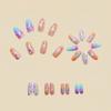 Manicura de Forma Almendrada de Longitud Media Año Nuevo Primavera y Verano Manicura de Moda Manicura de Rayas Difuminadas de Flores Coloridas Parches
