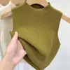 Colete Tricô Gola Meia-alta Temperamento 2023 Primavera e Verão Top Curto Sem Manga Peça de Sobrepor Camisa Base para Mulheres
