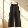 Calça Balloon de Lã Engrossada Feminina Outono/Inverno 2026 Nova Cintura Alta Cobre o Quadril Calças Casuais Elegantes Versáteis
