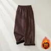 Pantalones anchos de algodón y lino gruesos para otoño e invierno, estilo artístico único, pantalones largos casuales holgados, pantalones únicos de lino para mujer