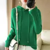 Nuevo suéter tejido, top verde de manga larga para mujer, sudadera transfronteriza, suéter con capucha para mujer, estilo otoño, con cordones, fresco y elegante, para adultos