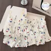 Pijama com Bojo para Mulheres, Textura de Algodão Nuvem de Verão, Toque de Luxo, Pode Ser Usado Fora de Casa, Shorts com Alças Cartoon, Conjunto para Casa