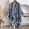 Otoño e Invierno Bohemio Escote Amplio Jacquard Versión Coreana para Mujer Largo Grueso Doble Uso Chal Grande Versátil Cálido Capa de Moda