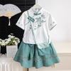 Conjunto Hanfu de Niña Verano 2025 Estilo Étnico Retro Infantil Estilo Chino Mejorado Cheongsam Conjunto de Dos Piezas de Verano Delgado
