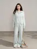 Bestseller transfronteiriço: Conjunto de cardigã suéter com zíper e capuz feminino, novo conjunto de duas peças outono e inverno, suéter de tricô folgado e calça de perna larga