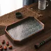 Bandeja de Cristal con Relieve de Begonia Vintage de Madera Bandeja de Almacenamiento para Snacks Taza de Té para el Hogar de Gama Alta Bandeja de Té