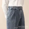 Pantalones de Mezclilla Lavada Estilo Hong Kong para Hombre, Pantalones Casuales de Marca de Moda, Pantalones Largos Lavados Anti-Arrugas de Alta Calle Americana para Hombre