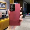 Funda de Teléfono de Cuero Liso Cosida de Gama Alta Adecuada para Samsung S25Ultra, Acabado Mate tipo Piel, Película para Lente S23, Funda Dura S24