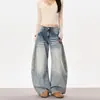 Jeans Feminino Americano Retro de Cintura Baixa e Perna Larga, Novo Inverno High-Street Solto de Comprimento Total com Calças Curvas