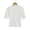 Verão 2025 Nova Spice Girls Gola Alta Meio Manga Camiseta Feminina Elegante Pura Slim Fit Versátil Ombro Estreito Top