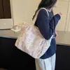 Bolsa de lona estilo bosque INS linda dulce moderna de alto valor con cordón de lazo de pana gran capacidad elegante para mujer