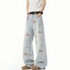 Calça Jeans Masculina 2025 Moda Nova Estilo Americano Retro Tendência Marca Bordado Cachorro Dachshund Solta Reta Casual
