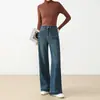 Jeans Flotados Rectos Ajustados para Mujer 2025 Invierno Nuevo Estilo Forrados de Polar Cálidos Cintura Alta Elásticos Casuales de Pierna Ancha
