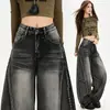 Jeans Scimitar para Mujer Color Azul Retro Estilo Americano Vintage Otoño Modelo Nuevo Transfronterizo 2026, de Cintura Alta, Corte Holgado, Pierna Ancha Adelgazante