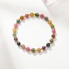 Pulsera de turmalina Qiaoen para mujer, caramelo arcoíris, cuentas redondas, cristal natural, anillo único de oro de 14K, venta al por mayor de fábrica