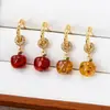 Pendientes de estilo francés, nueva serie colorida de frutas, pendientes de color pera y limón, lindos pendientes de cristal de manzana verde, clips para orejas coloridos