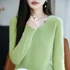 Camisa básica versátil e quente de manga comprida para mulheres, estilo coreano, modelagem solta, gola V, peça única sem costura, atacado transfronteiriço