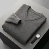 Suéter Masculino Espesso Gola V 100% Lã Casual Business Outono/Inverno Novo Estilo Camisa Camada Base Tricotada Peça Superior de Camada Externa