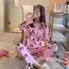 Pijama de Mickey de Dibujos Animados para Mujer Primavera Otoño Verano Manga Larga Estilo Coreano Chica Linda Cuello Redondo Nuevo Traje de Ropa para el Hogar de Verano