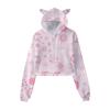 Suéter floral con capucha para mujer de moda transfronteriza, impresión a color 3D, ombliguera, suéter con orejas de gato, sudadera corta casual de moda
