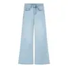 Jeans Acampanados Lavados Estilo Retro Americano Pantalones Casuales para Mujer Verano Cintura Alta Ligeramente Acampanados Largo Hasta el Suelo Pantalones de Pierna Ancha Pantalones Largos