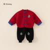 Bangxuan Inverno Estilo Chinês Meninos e Meninas Forrado com Lã Traje Tang Vermelho Festivo Conjunto de Duas Peças Infantil para Crianças Pequenas