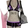 Biquíni com Bojo, Estampa Floral em Cores Contrastantes, Estilo Sexy Hottie Y2K, Estética Europeia e Americana, Lindo Conjunto de Roupa de Banho Tomara que Caia
