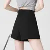 Shorts de terno de chiffon cintura alta feminino, primavera/outono, novo estilo verão 2026, preto, perna larga, corte A, solto, modelador, plus size, para usar como peça externa