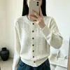 Cardigã de tricô feminino com fio brilhante, gola redonda, vazado, novo design outono/inverno 2026, jaqueta suéter solta e versátil
