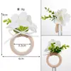 Anillo para servilleta de margarita artificial blanca con cuerda de cáñamo y hojas verdes, hebilla para servilleta de hortensia de tela para decoración de mesa de boda al aire libre