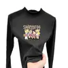 Camisa base de outer wear para meninas em fleece dupla face, nova blusa casual com estampa de desenho animado, camiseta de gola semi-alta, mangas compridas escovadas