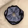 Scrunchie Bordado Xadrez Preto e Branco Estilo Coreano Versátil Laço de Cabelo de Alta Qualidade Corda para Rabo de Cavalo Elegante Acessório de Cabelo