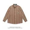 Camisa de manga larga a rayas verticales de corte holgado estilo retro americano para mujer, nuevo diseño estilo universitario de primavera y otoño, chaqueta camisa de nicho