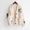 Cardigan de Tricô Feminino Estilo Europeu e Americano Transfronteiriço da Amazon, Nova Moda Outono, Cardigan Suéter Artístico Bordado Solto