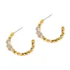 Pendientes de Aro con Forma de C de Colores Retro de Lujo Ligero Francés con Cuentas y Aguja de Plata 925 Diseño Original Pendiente Creativo de Perla para Mujer