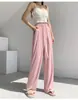 Pantalones de pierna ancha de seda helada con bolsillo de solapa para mujer de verano, pantalones casuales drapeados para personas bajitas, look holgado adelgazante y pantalones versátiles de longitud media para mujer