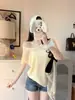 Camiseta Listrada de Manga Curta Estilo Coreano para Mulheres, Coleção de Verão, Gola Redonda, Solta, Casual, Moderna, Reversível, Vazada, Costas Abertas, Top Leve