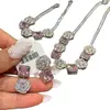 Pendientes y Collar de Florales de Circonita Cúbica Rosa Lujosos y Deslumbrantes, Set de Joyería de Moda con Cadena Versátil y Elegante para la Clavícula
