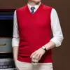Colete Masculino de Lã 6 Peças Outono Inverno Meia-Idade e Jovem Gola V Tamanho Plus Pulôver Formal Tricotado Colete Sem Mangas Casual
