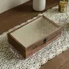 Caixa de Armazenamento de Vidro Flor Begônia Estilo Antigo Item de Joia para Casa Caixa de Exibição para Armazenamento Ornamento de Madeira Caixa Retrô de Madeira Maciça