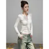 Camiseta base práctica y básica de manga larga con cuello Henley y media botonadura para mujer, adecuada para primavera y otoño, un top de punto acanalado para el trabajo o para usar casualmente