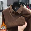 Suéter Grueso Forrado de Polar para Papá, Ropa Roja para el Año de Nacimiento, Conjunto Cálido de Dos Piezas para Hombre Otoño e Invierno, Atuendo para Boda y Banquete de Cumpleaños